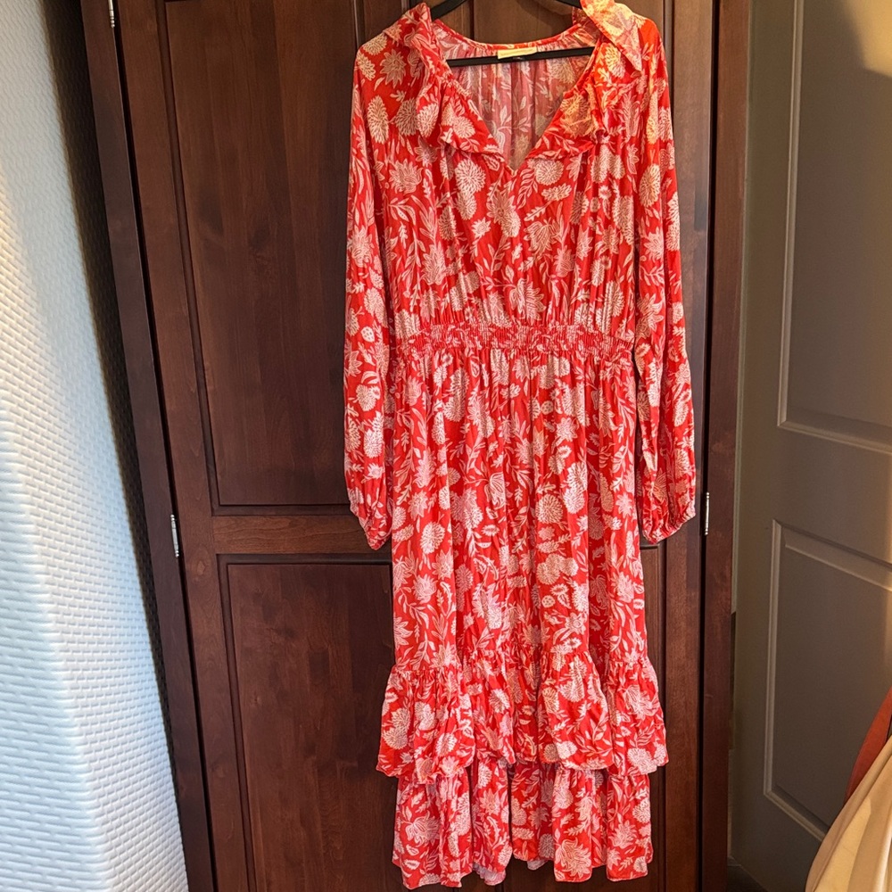Floral Red and White Long Dress